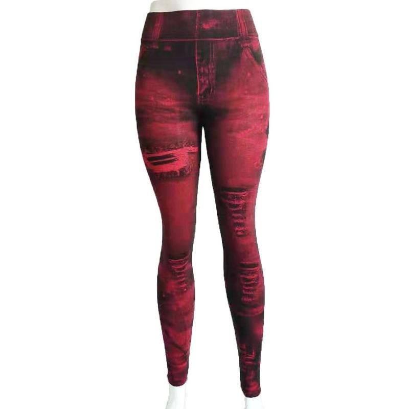 Schlanke Damen-Leggings, Faux-Denim-Jeans, hohe Taille, elastische Hosen, Push-Up-Hose