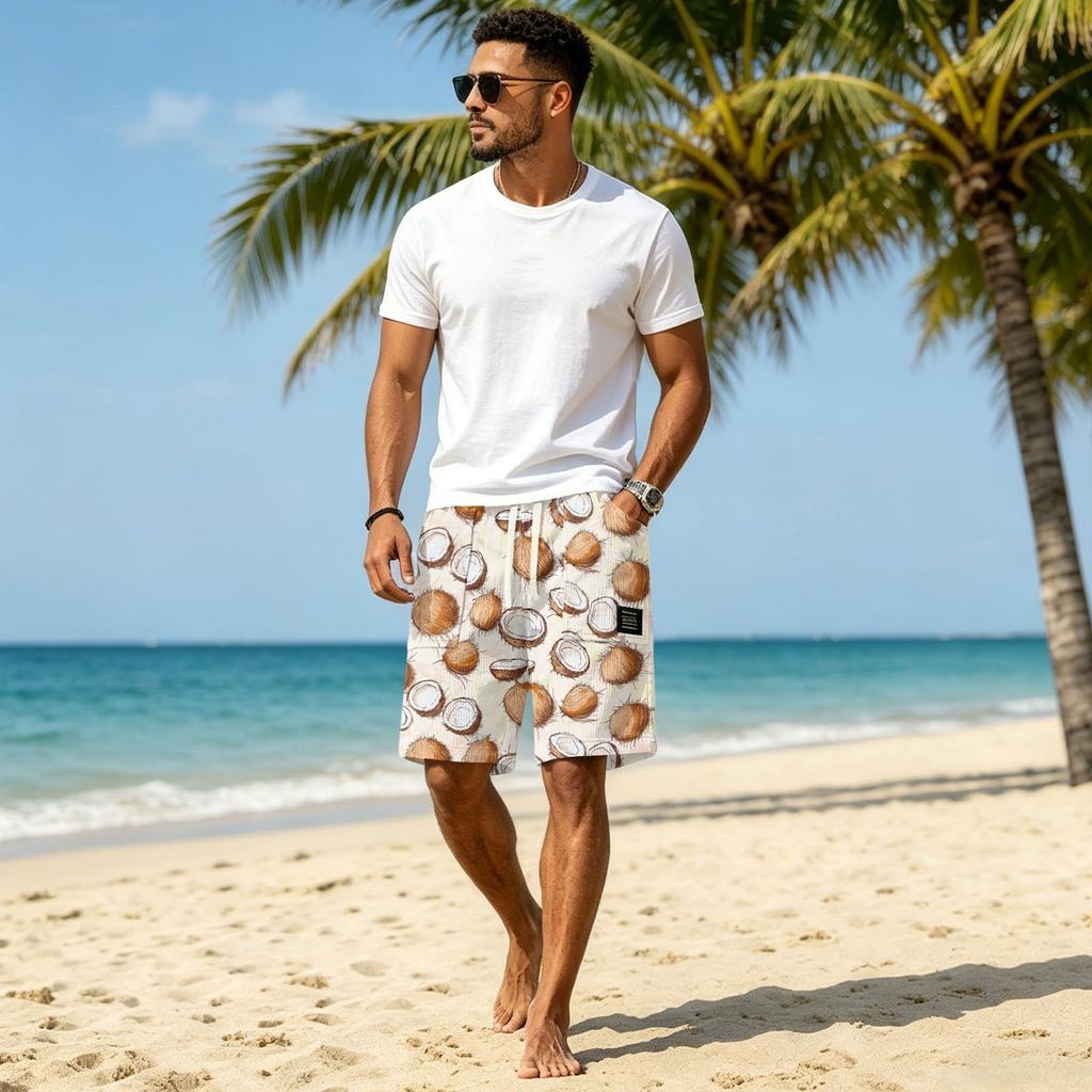 Pantaloncini Casual da Uomo in Velluto a Coste con Coulisse Stile Hawaiano Fantasia Palme Leggeri Comodi da Indossare Abbigliamento da Spiaggia Estivo