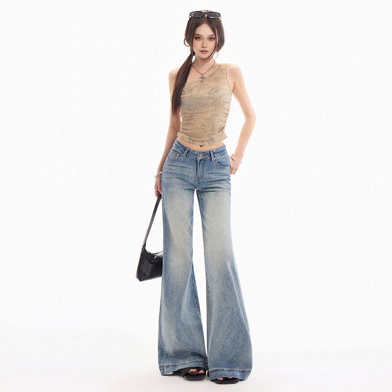 Spring Summer Vintage Low Waist Slim Micro Flare Denim Pants For Women Casual Pants Oversize Denim Trousers