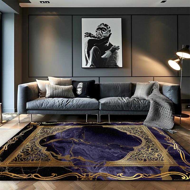 European Luxury Black Gold Living Room Carpets Cloakroom Non-slip Large Area Rugs Leisure Bedroom Coffee Table Washable Foot Mat