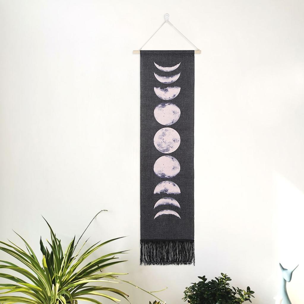 Household Handcraft Moon Cycles Pattern Wall Decorative Hanging Tapestry Room Decoration Supplies(Black 46x12in)