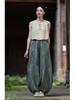 Damen-Retro-Leinenhose mit Batikmuster und weitem Bein im Laternen-Stil