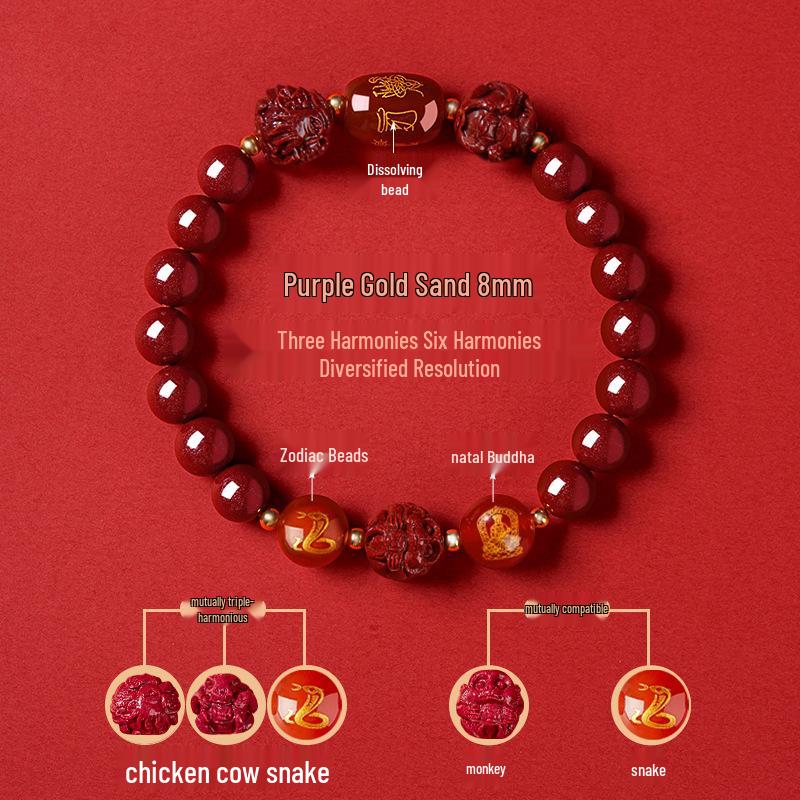 Genuine Cinnabar Hexagonal Bracelet for Men & Women - Three Horse Year Design