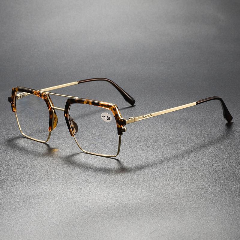 Men's Fashion Personalized Double Beam Reading Glasses Neutral Fashion Square Large Frame High-definition Presbyopia Glasses