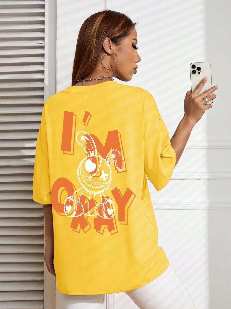 I Am Okey Rabbit Cute Funny Printing Female Women T-Shirt  O-Neck T Shirts Street Hip Hop Clothing Breathable Soft Short Sleeve