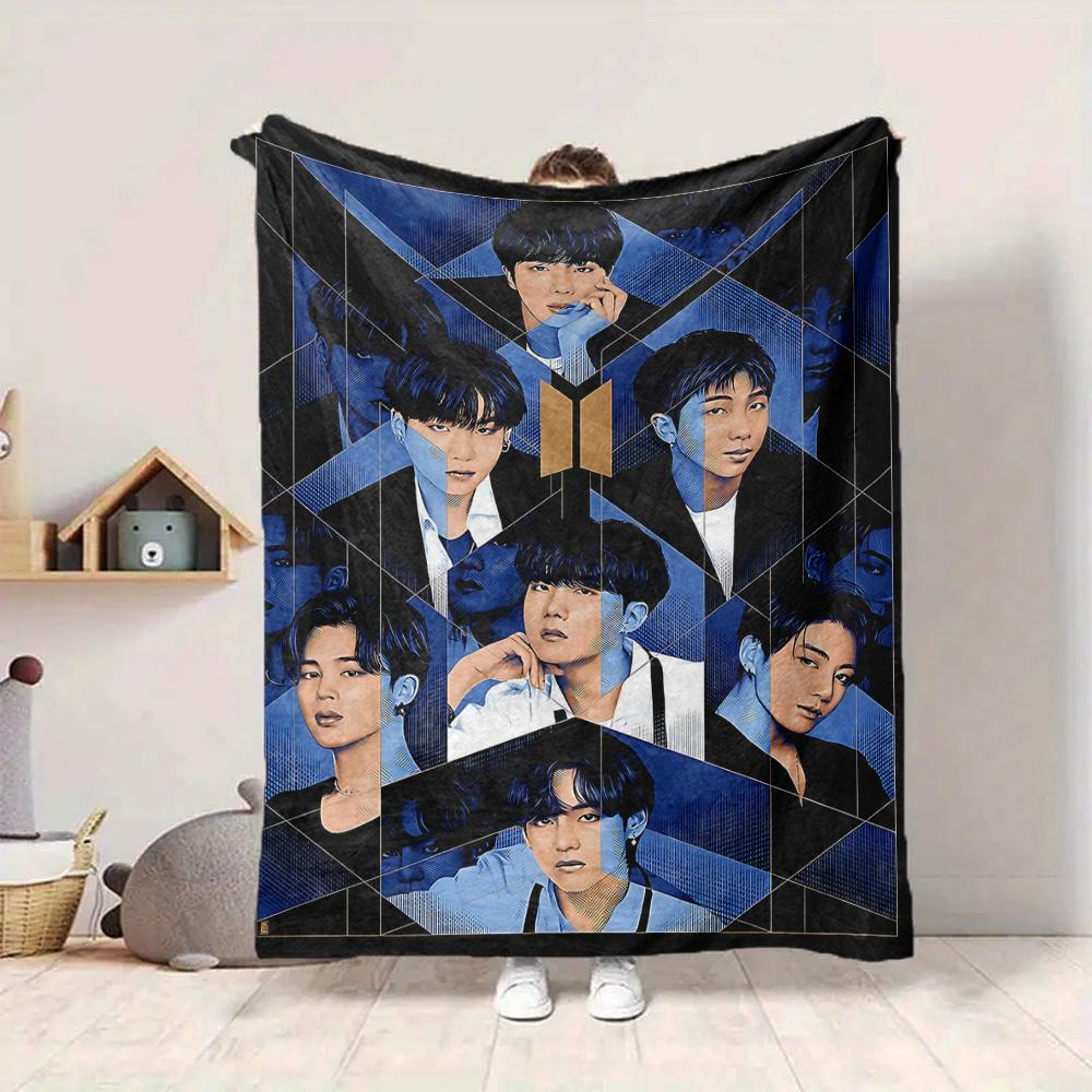 1ks BTS útulná tištěná deka lehká teplá flanelová přehozová deka na pohovku, postel, obývací pokoj