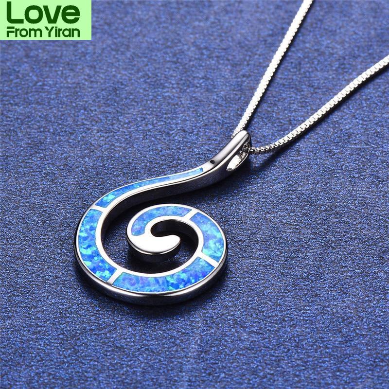 Blaike Ozeanblau Weißes Feueropal Für Frauen Muschel Anhänger Wellen Halsketten Farbe Spirale Choker Weiblicher Feinschmuck Trendiger Anhänger
