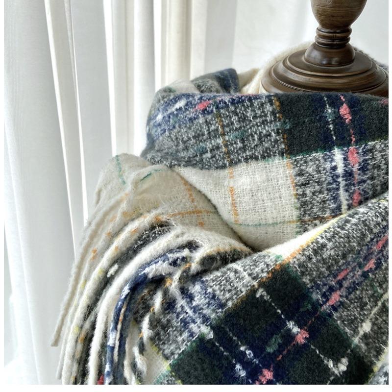 Women's Plaid Scarf - Windproof Warm Winter Scarf with Fringe Tassels Multi-Color Options for Casual & Formal Outfits, Scarf for Hair