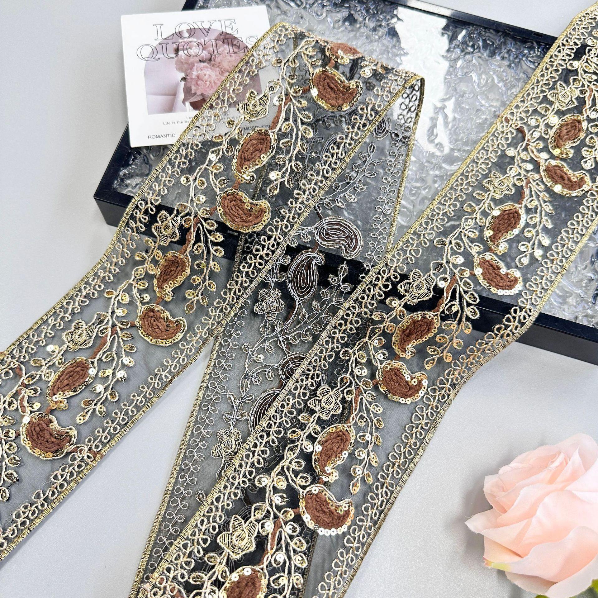 

8Cm Mesh Strand Sequin Decorative Barcode Exotic Style Clothing Dress Luggage Dress Accessories Lace Accessories XDT16 brown one size