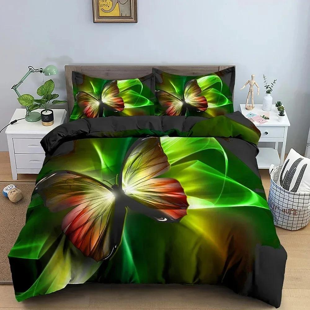 Butterfly Duvet Cover King Queen Size Animal Floral Bedding Set For Teens Adults Beautiful Flower Polyester Quilt Cover Top