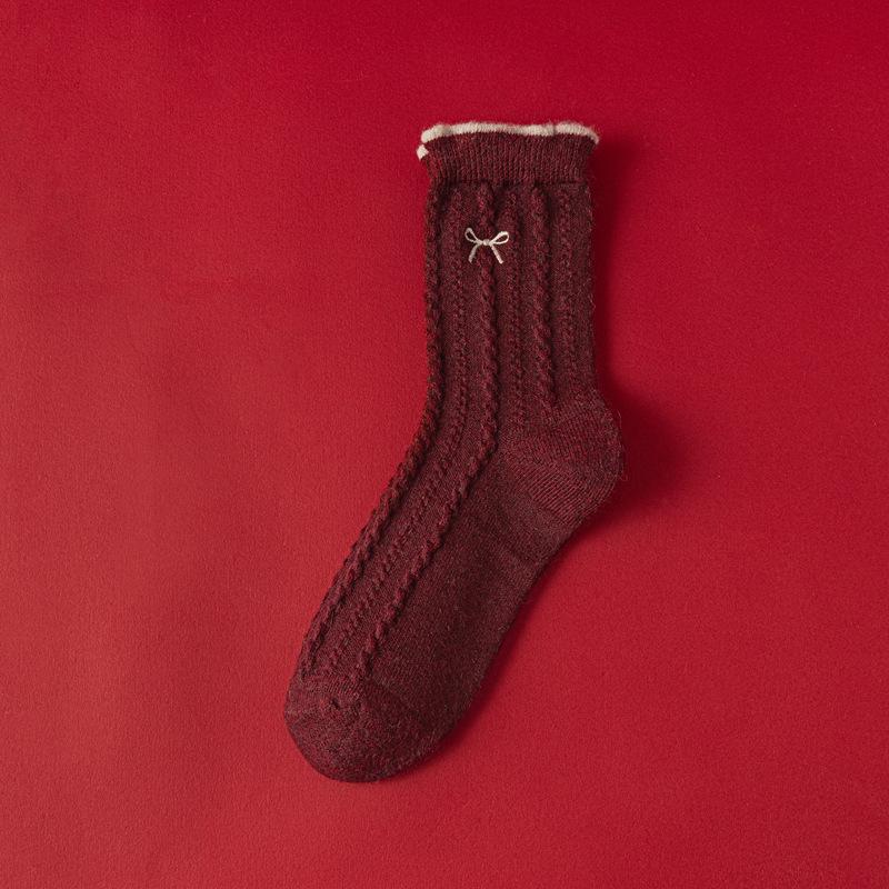 Wool Socks Children S Red Medium Tube Stacking Socks Wind Cashmere Socks Winter Warm Women S Socks One size fits all