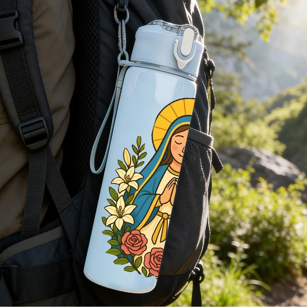 1PC Our Lady Of Guadalupe Religious Print 750ml Color Plastic Sports Water Bottle Leakproof Flip Straw Lid Suitable for Sports Office Home Use