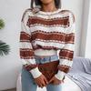 Long Sleeve Loose Knit Sweater for Women O Neck All Match Contrast Fall Winter S-L