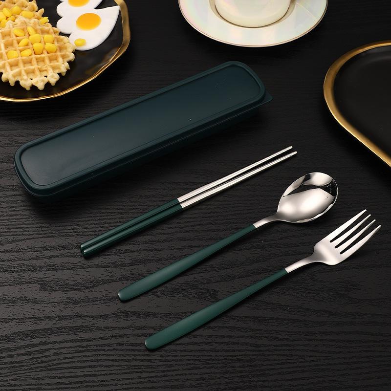 Stainless Steel Cutlery Portable Student Spoon Fork Chopsticks Three-piece Outdoor Set