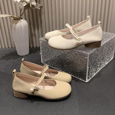 Chaussures Mary Jane femme été 2025 nouvelles boucle perle chaussures de soirée douces bouche légère talon épais semelle souple chaussures simples femme
