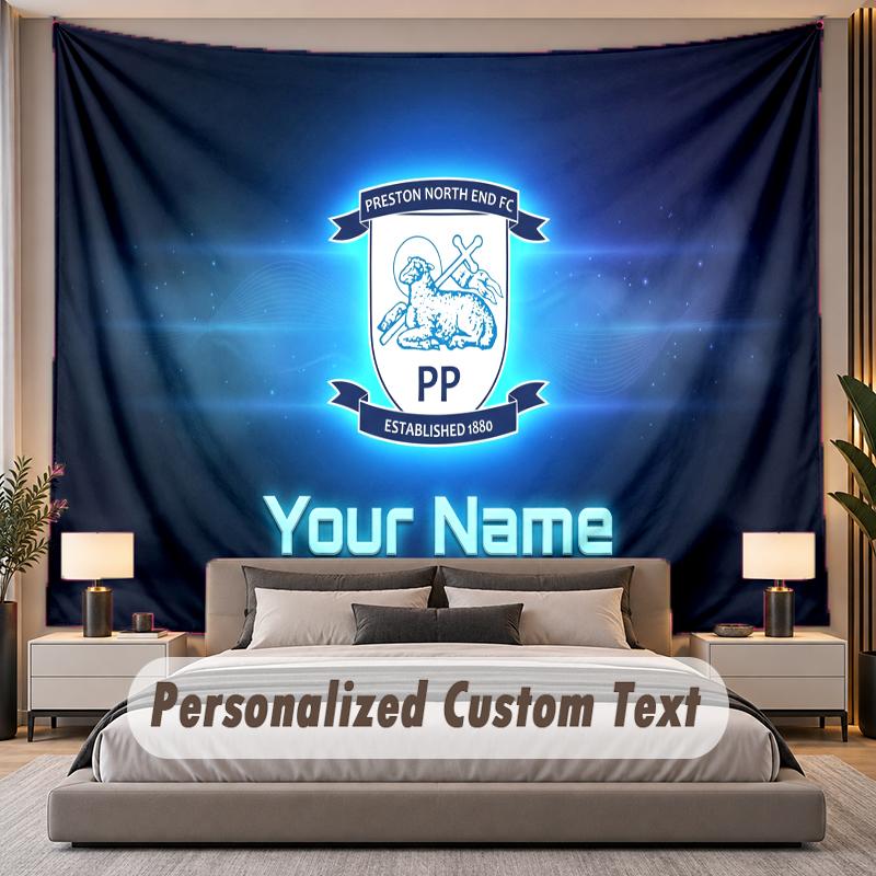 Custom Name Text Tapestry Preston North End Personalized Polyester Wall Tapestry For Bedroom And Room