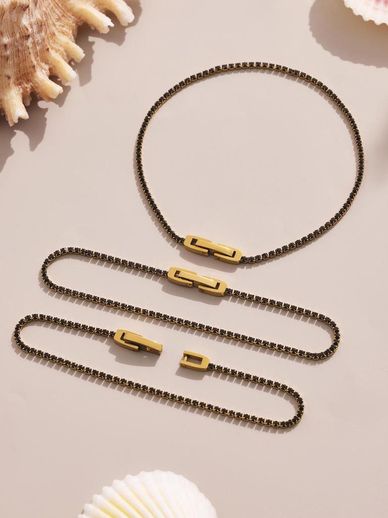 Oumaijia 18K Gold Zircon Titanium Steel Slim Bangle - Versatile Stackable Fashion Jewelry