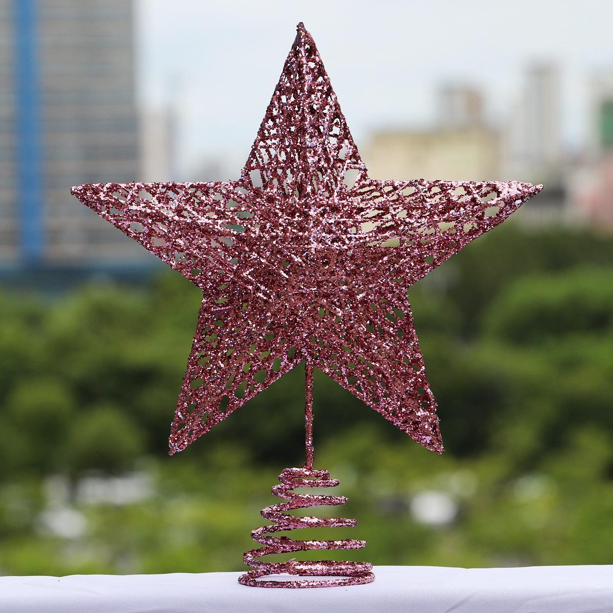 Iron Art Luminous Five-Pointed Star Christmas Tree Topper with Lights 12x15 cm