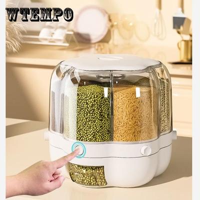 Rotatable Grain Storage Box Compartmentalized Rice Bucket Household Sealed Insect-proof Moisture-proof Separated Rice Storage Box Rice Tank