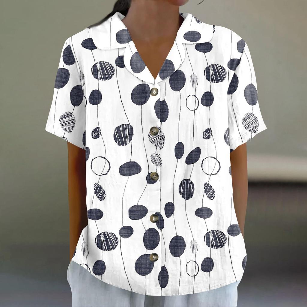 Women's Fashionable Casual Short-sleeved Retro Button Cardigan Top
