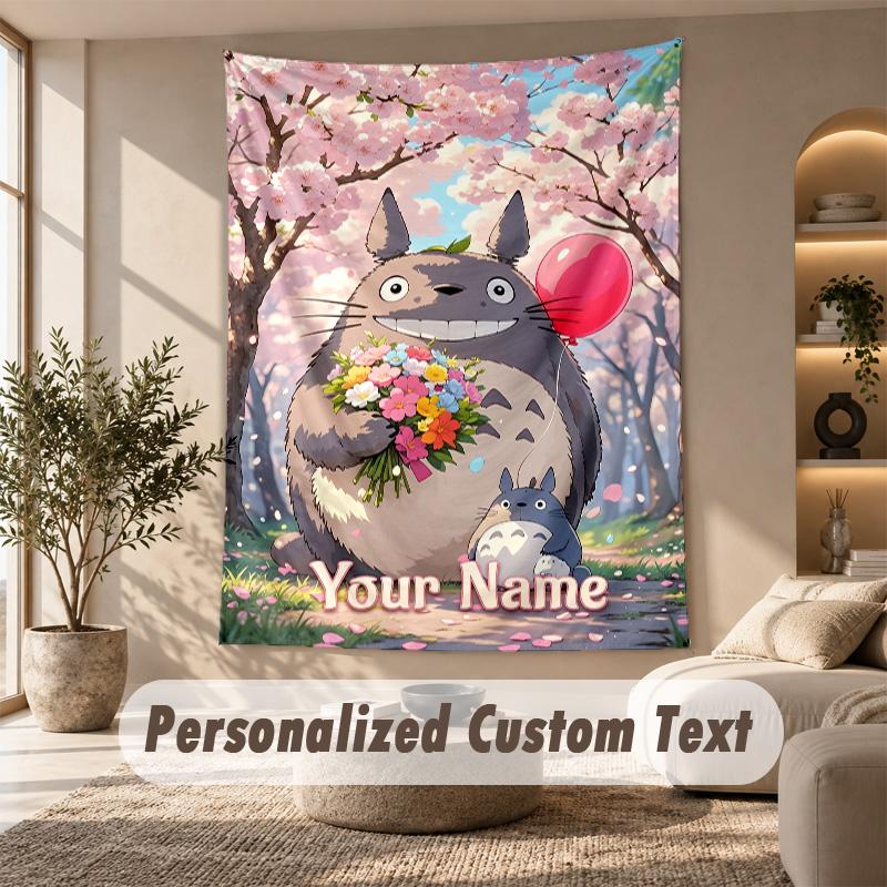 Tapestry Custom Name Text, Wall Hanging Tapestry Home Room DecorMy Neighbor Totoro