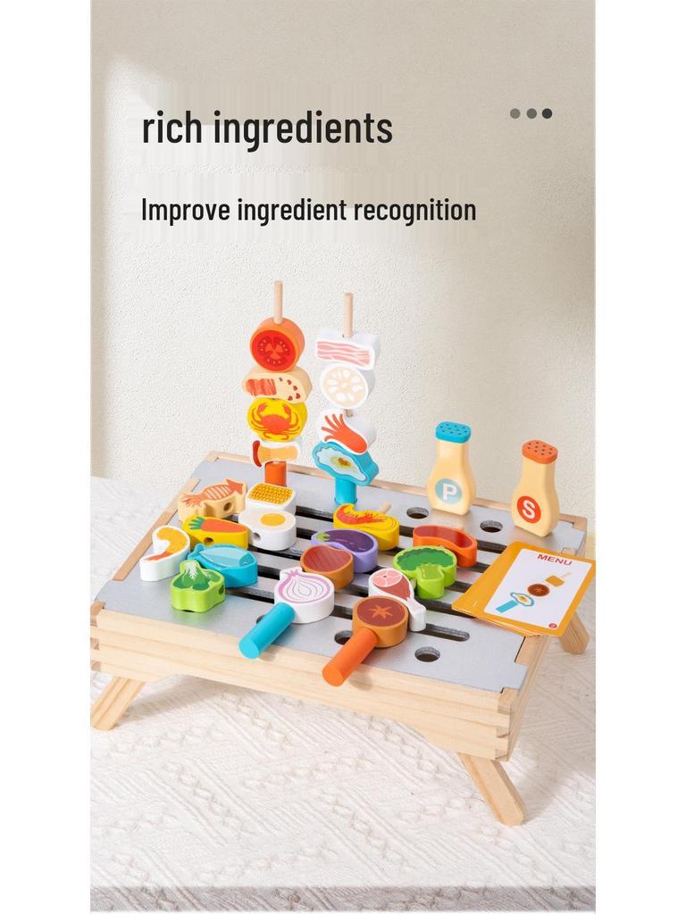 Cross-Border Toddler Fun Wooden Kitchen Playset: Multifunctional Simulation Barbecue Rack for Parent-Child Pretend Play & Education