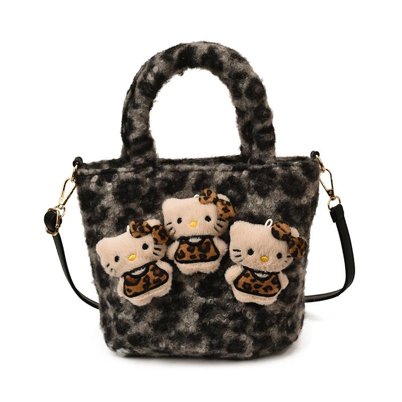 Dámská nylonová taška přes rameno Hello Kitty s leopardím vzorem a designem kreslené kočky pro každodenní použití