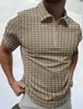 Modern Zip-up Short Sleeve Polo Shirt, Houndstooth Pattern for Versatile Casual Look