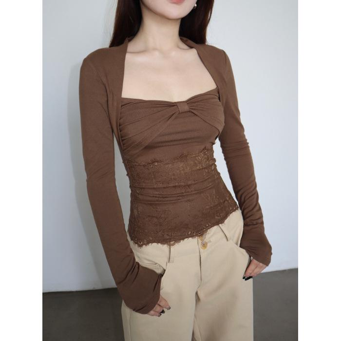 

Slim Fit Long Sleeve with Brushed Cotton Lace Patchwork Extra Large