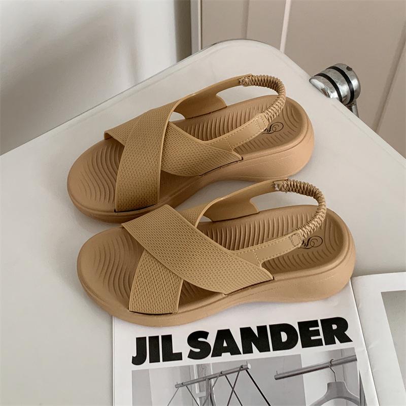 Sandals for Women's New Outer Wear Solid Color Sandal Womens Summer Casual Platform Fashion Beach Outdoor Flat Sandals