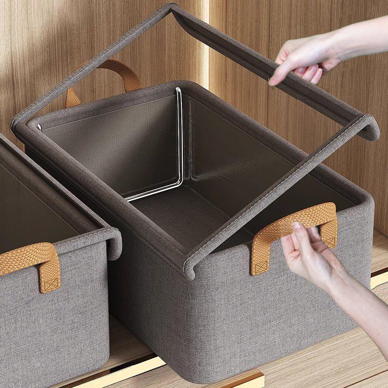 Foldable Steel Frame Fabric Storage Box with Lid for Clothes