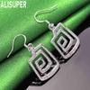 925 Sterling Silver Square Metal Wire Pendant with Piercing Earrings Fashion Charm Wedding Jewelry