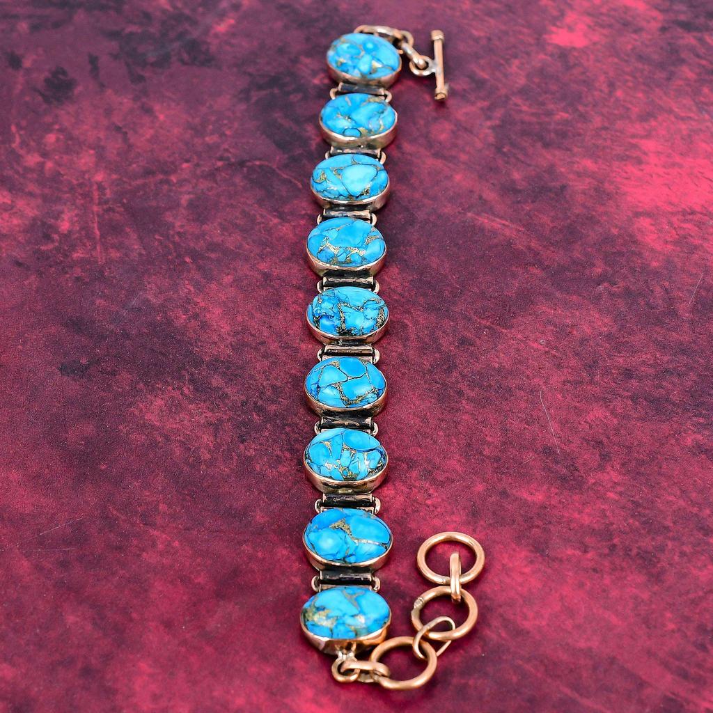 Copper Blue Turquoise Bracelet Copper Adjustable Chain Bracelet Gemstone Jewelry
