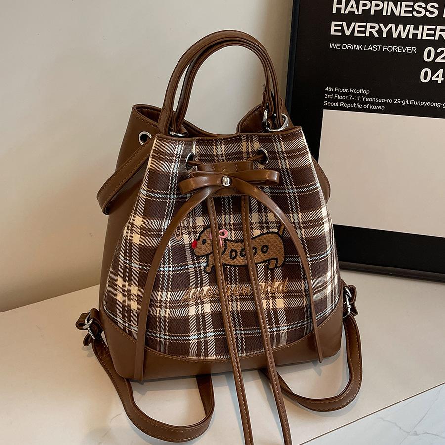 Plaid Dachshund Dog Bag Women's New Backpack Casual Large-capacity Bag