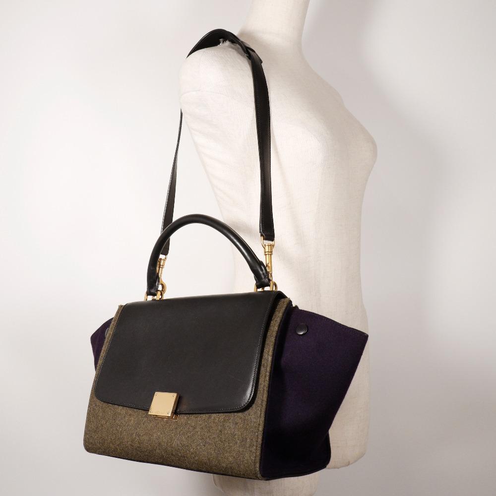 CELINE Trapeze Handbag Black / grey felt/Calfskin Women Used
