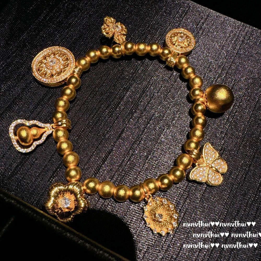 Gold Cloisonné Pendant Necklace & Auspicious Gourd Bracelet with Eight Treasures Design