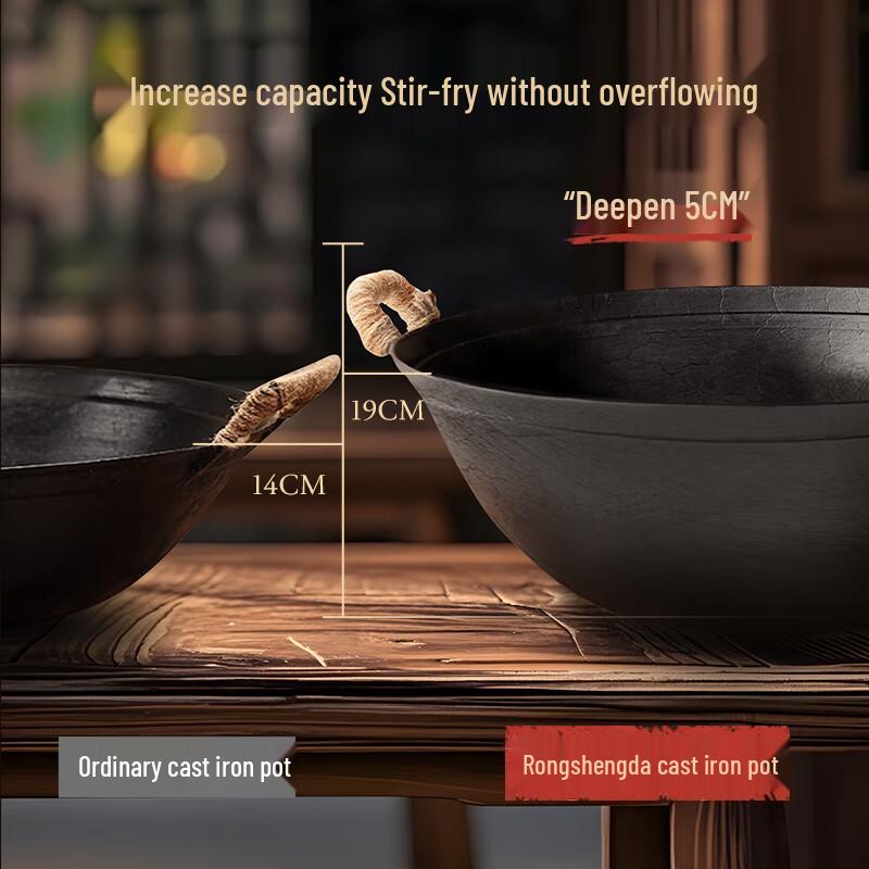 Royalstar Non-Coated Cast Iron Wok with Double Handles and Lid