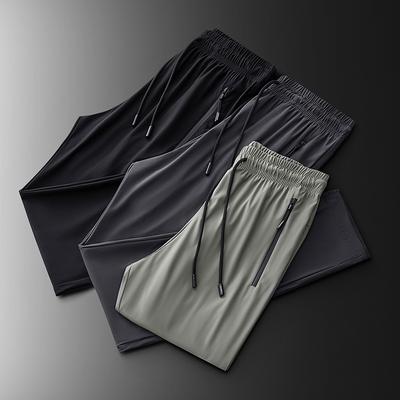 Elastic Sports Pants for Men, Summer Thin, Plus Size Ice Silk Straight Tube Quick Drying Casual Breathable Quick Drying Pants for Men