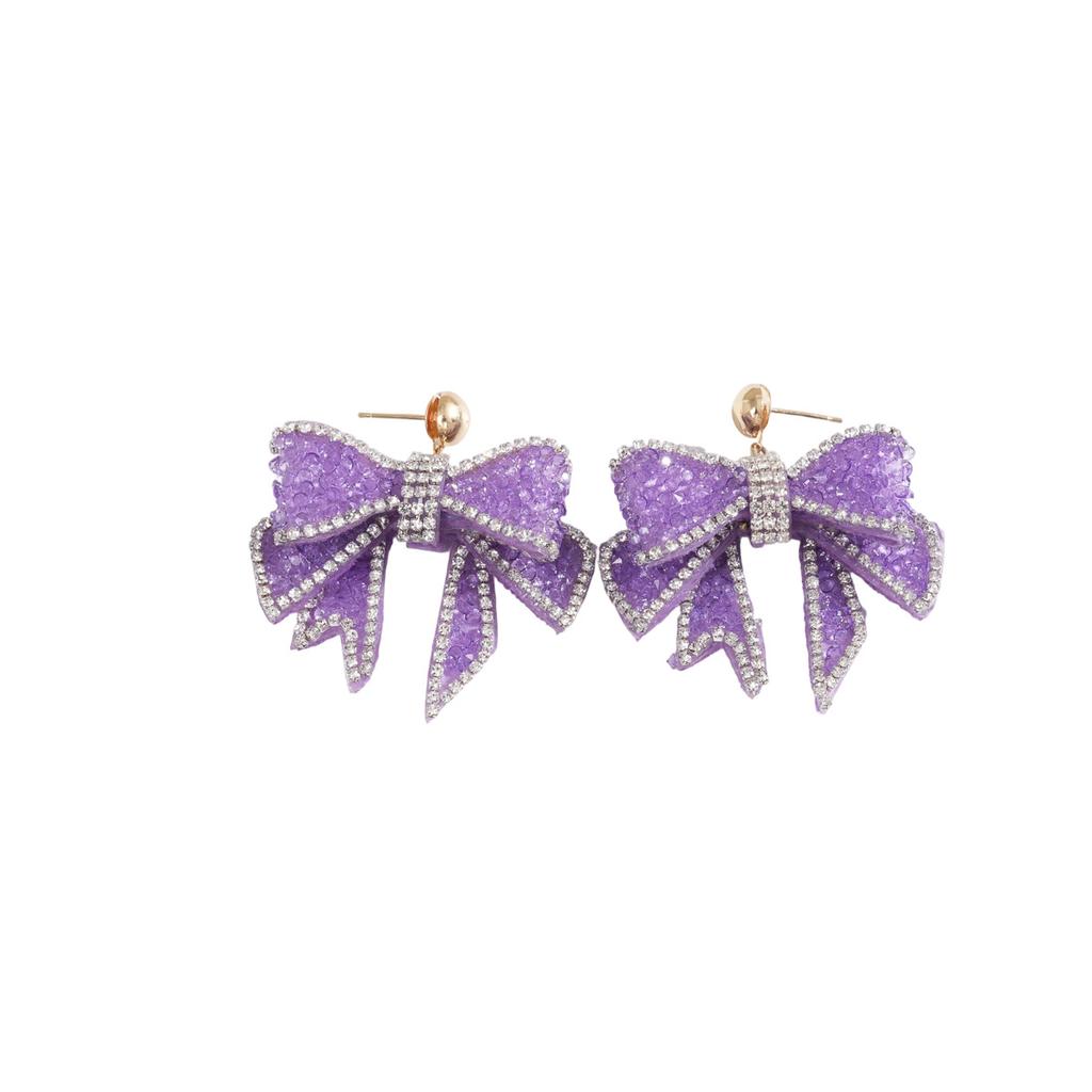European and American diamond-set flower bow pearl fringed stud earrings fashionable exaggerated earrings light luxury high-end earrings