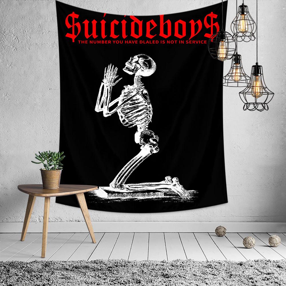 1 Stück Suicide Lustiges Band Wandteppich mit Totenkopf-Design Schwarz-Roter Hintergrund Hängender Wandteppich Poster Schilder Dekor für Schlafzimmer C