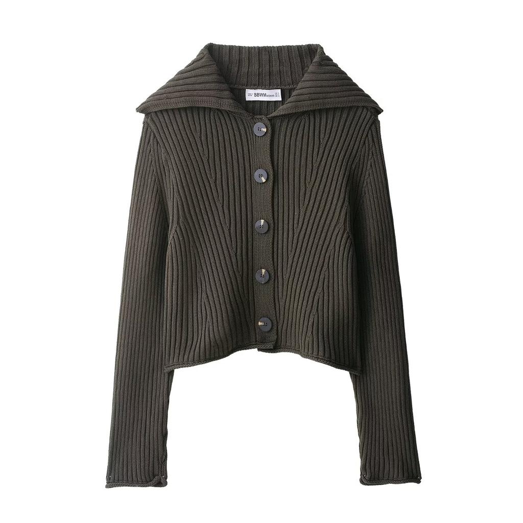 European and American Style, New Women's Clothing, Foreign Style, Fashionable Ribbed Button-knitted Jacket 6771127