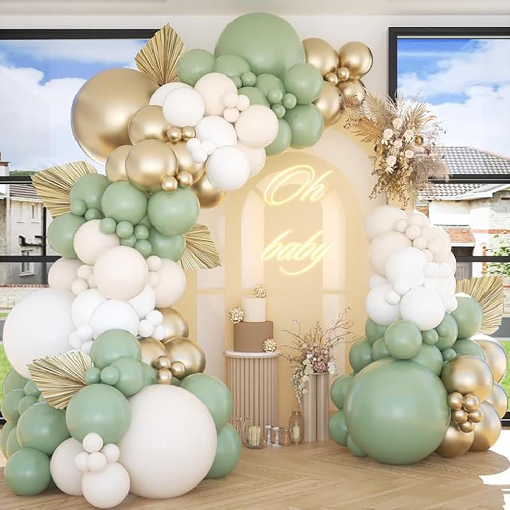 White Sand Sage Green Balloons Garland Metal Gold Balloon Arch Kit Wedding Graduation Kid Birthday Party Bride Shower Decoration