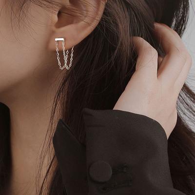 Fashion Jewelry Double Chain Tassel Stud  Earrings For Women New Arrival Simplicity Earrings Silver Color Trendy Design