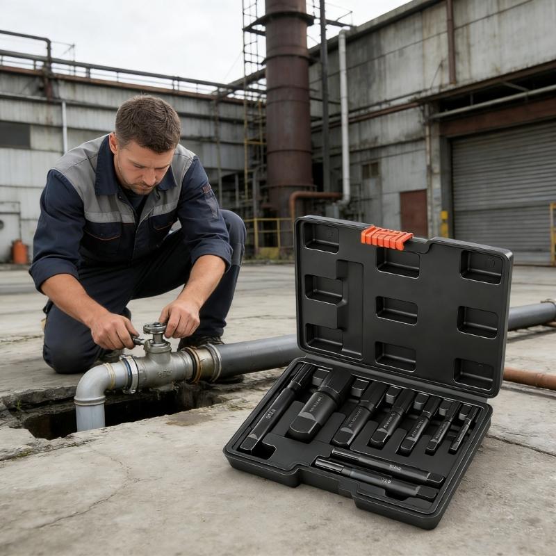 Heavy Duty Steel Broken Pipe Extractors for Removing Damaged Threaded Pipes with Storage Case for Plumbers Mechanics