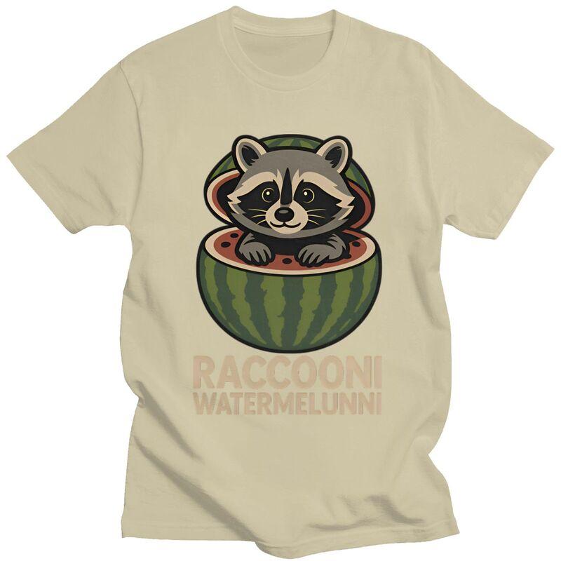 Italian Brainrot Raccoon Meme T Shirt for Men Pure Cotton Tshirt Humor Streetwaer Short Sleeve Tee Shirt Loose Fit