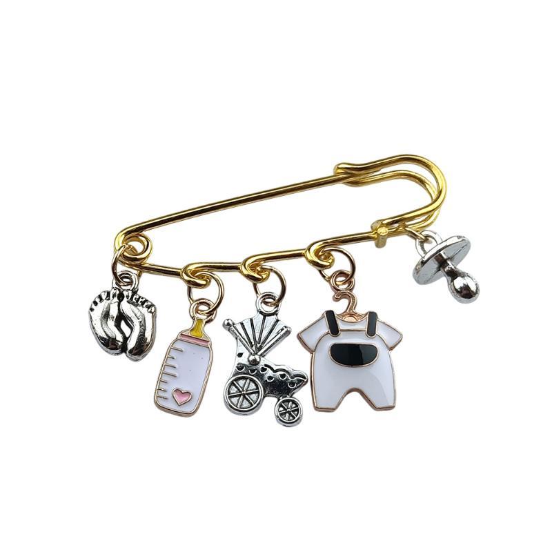 Cute Baby Arrival Enamel Safety Pin Brooch Creative Stroller Bottle Dummy Design Lapel Pin for New Parent Gift