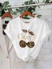 Lettering Round Ribbed Double Shoulder Seams Stretch Everyday Womens Casual Harajuku Sleeve Cherry Leopard Graphic with Golden