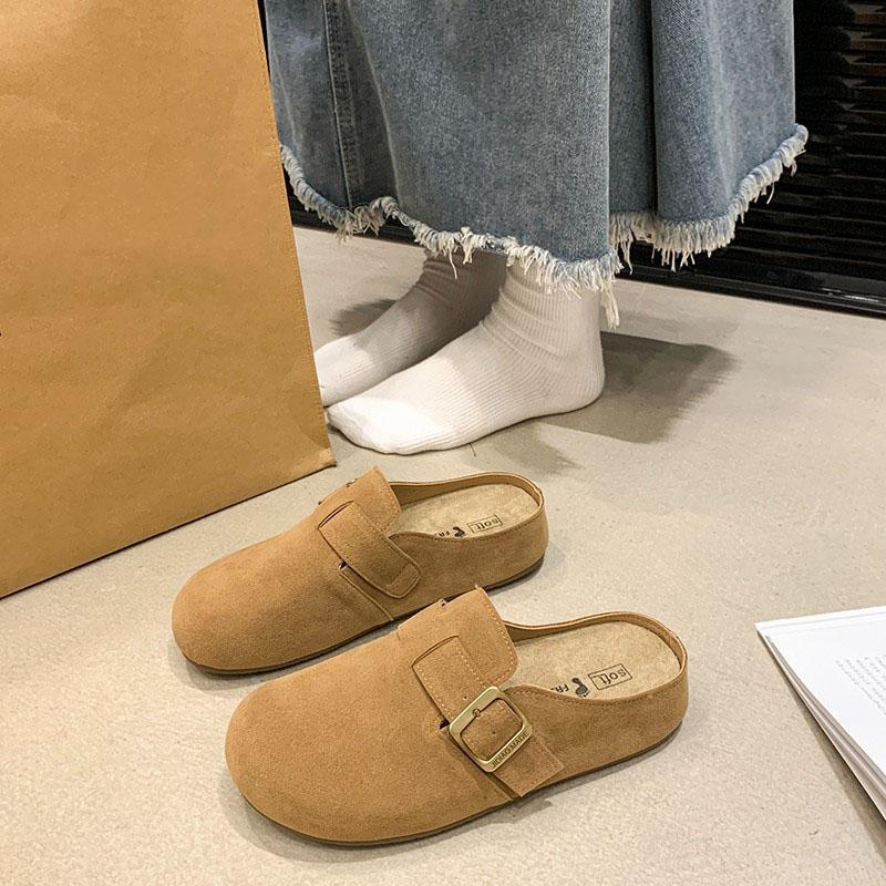 Новые туфли Boken с толстой подошвой, увеличивающие высоту салона, полутапочки для женщин, туфли Boken на одну ногу, осенние тапочки Baotou, 2025 35 хаки
