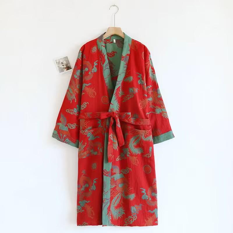 Dámská retro žakárová bavlněná yukata: Lehká jarní/podzimní noční košilka a pyžamo ve stylu kimona.