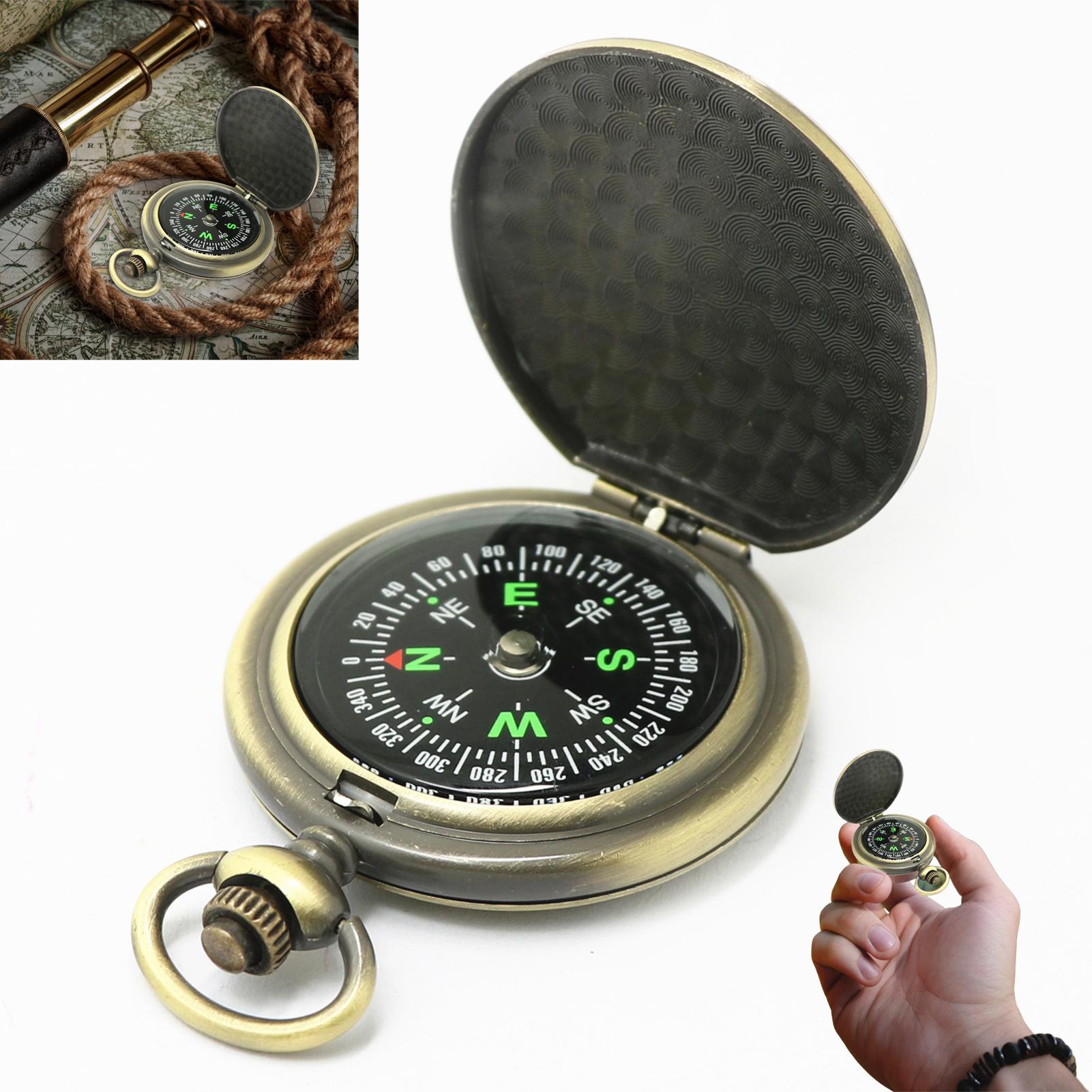

Outdoor Compasses Vintage Zinc Alloy Flip Cover Pocket Compasse with Chain camping Portable Navigation Tool Gift Box